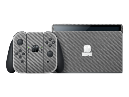 Nintendo Switch OLED 3D Textured CARBON Fibre Skin - Metallic Grey on Sale