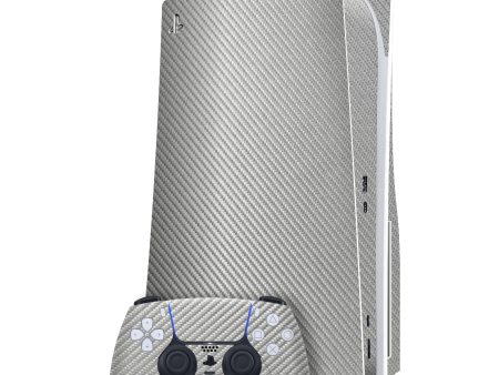 PlayStation 5 (PS5) DISC Edition Textured CARBON Fibre Skin - Grey Metallic on Sale