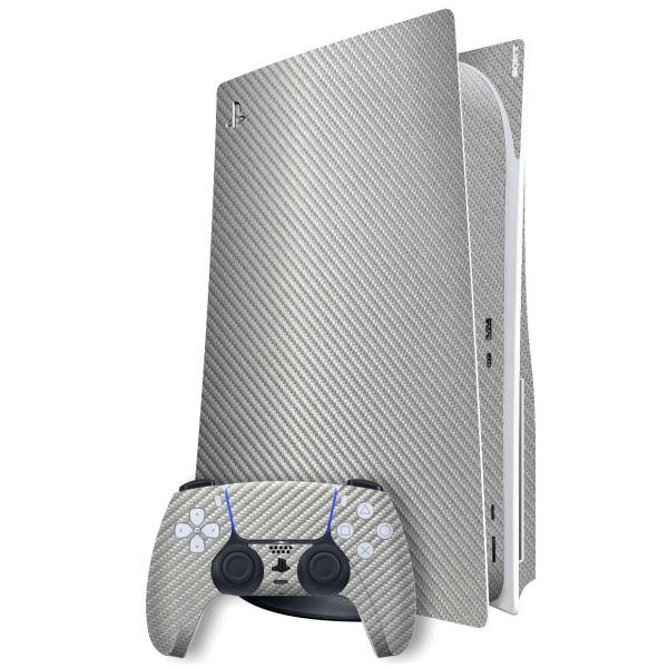 PlayStation 5 (PS5) DISC Edition Textured CARBON Fibre Skin - Grey Metallic on Sale