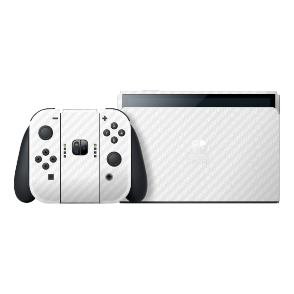 Nintendo Switch OLED 3D Textured CARBON Fibre Skin - WHITE Discount