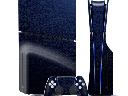 PS5 Slim (DISC Edition) LUXURIA Navy Blue HONEYCOMB 3D TEXTURED Skin For Discount