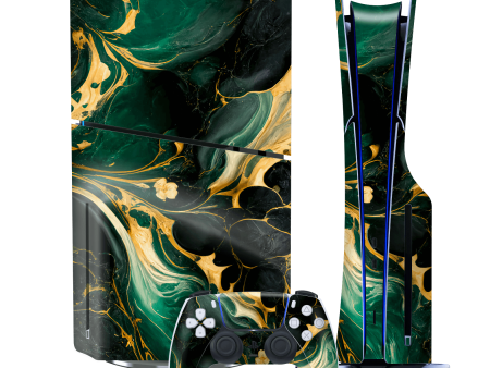 PS5 Slim (DISC Edition) SIGNATURE AGATE GEODE Royal Green-Gold Skin Online