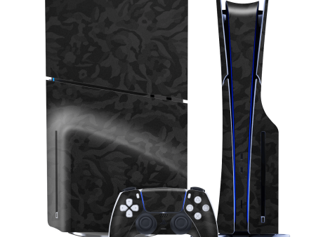 PS5 Slim (DISC Edition) Luxuria BLACK CAMO 3D TEXTURED Skin Cheap