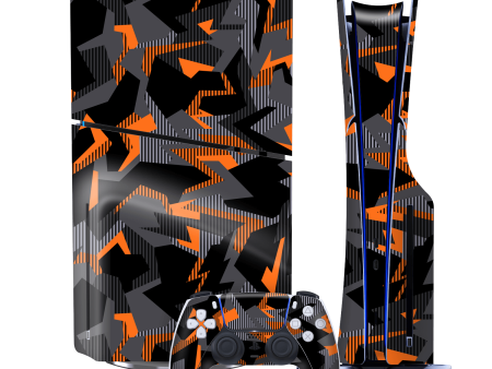 PS5 Slim (DISC Edition) SIGNATURE Sharp-Edged Orange CAMO Skin For Cheap